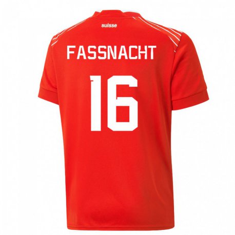 Kandiny Niño Camiseta Suiza Christian Fassnacht #16 Rojo 1ª Equipación 22-24 La Camisa Chile