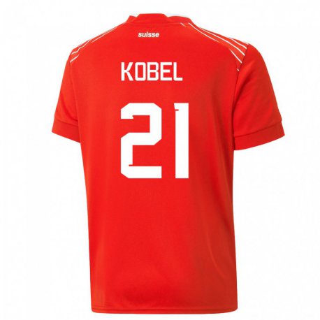 Kandiny Niño Camiseta Suiza Gregor Kobel #21 Rojo 1ª Equipación 22-24 La Camisa Chile