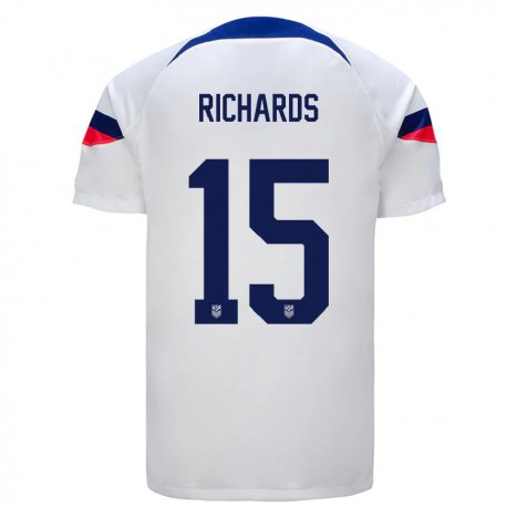 Kandiny Niño Camiseta Estados Unidos Chris Richards #15 Blanco 1ª Equipación 22-24 La Camisa Chile
