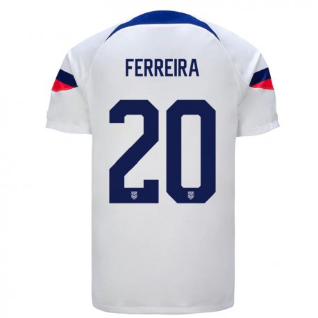 Kandiny Niño Camiseta Estados Unidos Jesus Ferreira #20 Blanco 1ª Equipación 22-24 La Camisa Chile
