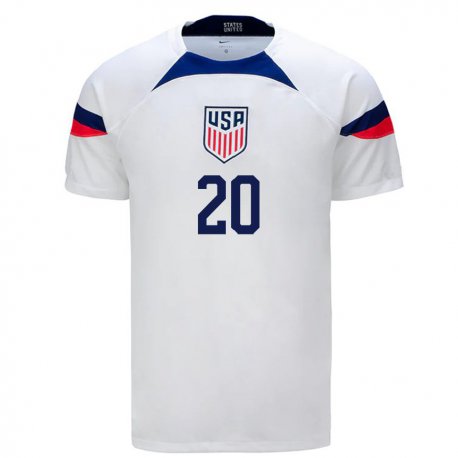 Kandiny Niño Camiseta Estados Unidos Jesus Ferreira #20 Blanco 1ª Equipación 22-24 La Camisa Chile