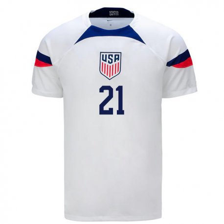 Kandiny Niño Camiseta Estados Unidos Sam Vines #21 Blanco 1ª Equipación 22-24 La Camisa Chile