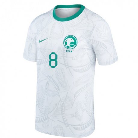 Kandiny Niño Camiseta Arabia Saudita Ahmed Bamasud #8 Blanco 1ª Equipación 22-24 La Camisa Chile