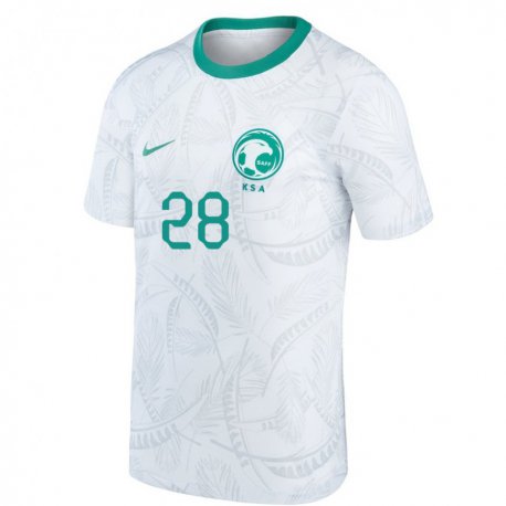 Kandiny Niño Camiseta Arabia Saudita Mohamed Kanno #28 Blanco 1ª Equipación 22-24 La Camisa Chile