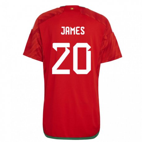 Kandiny Niño Camiseta Gales Daniel James #20 Rojo 1ª Equipación 22-24 La Camisa Chile