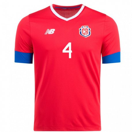 Kandiny Niño Camiseta Costa Rica Keysher Fuller #4 Rojo 1ª Equipación 22-24 La Camisa Chile