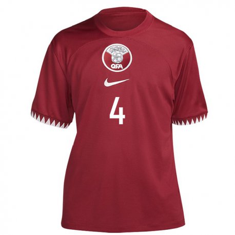 Kandiny Niño Camiseta Catar Mohammed Waad #4 Granate 1ª Equipación 22-24 La Camisa Chile