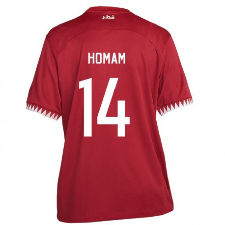 Kandiny Niño Camiseta Catar Homam Ahmed #14 Granate 1ª Equipación 22-24 La Camisa Chile