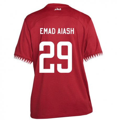 Kandiny Niño Camiseta Catar Mohamed Emad Aiash #29 Granate 1ª Equipación 22-24 La Camisa Chile