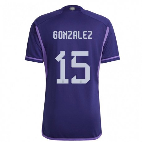 Kandiny Niño Camiseta Argentina Nicolas Gonzalez #15 Morado 2ª Equipación 22-24 La Camisa Chile