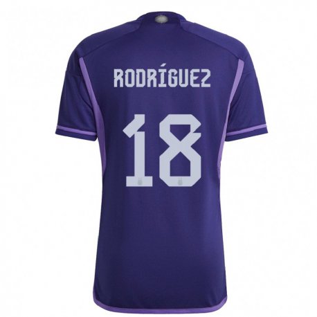 Kandiny Niño Camiseta Argentina Guido Rodriguez #18 Morado 2ª Equipación 22-24 La Camisa Chile