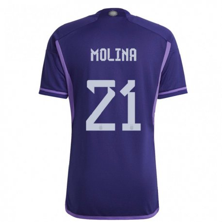Kandiny Niño Camiseta Argentina Nahuel Molina #21 Morado 2ª Equipación 22-24 La Camisa Chile