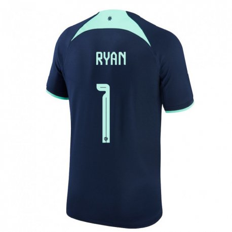 Kandiny Niño Camiseta Australia Mathew Ryan #1 Azul Oscuro 2ª Equipación 22-24 La Camisa Chile