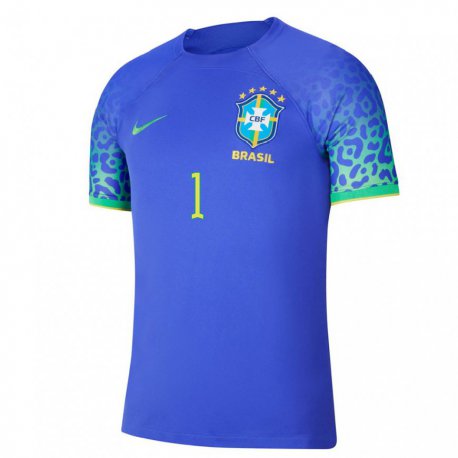 Kandiny Niño Camiseta Brasil Alisson #1 Azul 2ª Equipación 22-24 La Camisa Chile