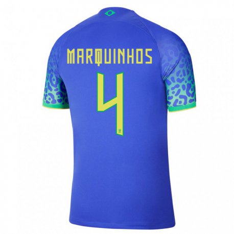 Kandiny Niño Camiseta Brasil Marquinhos #4 Azul 2ª Equipación 22-24 La Camisa Chile