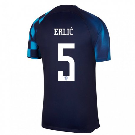 Kandiny Niño Camiseta Croacia Martin Erlic #5 Azul Oscuro 2ª Equipación 22-24 La Camisa Chile