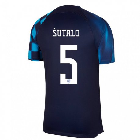 Kandiny Niño Camiseta Croacia Josip Sutalo #5 Azul Oscuro 2ª Equipación 22-24 La Camisa Chile