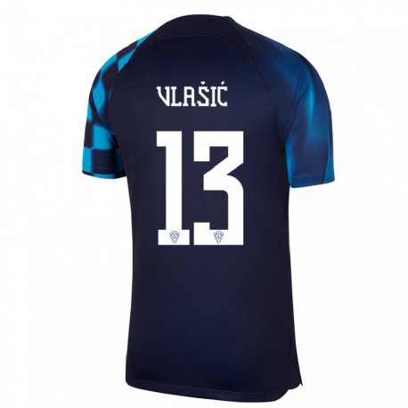 Kandiny Niño Camiseta Croacia Nikola Vlasic #13 Azul Oscuro 2ª Equipación 22-24 La Camisa Chile