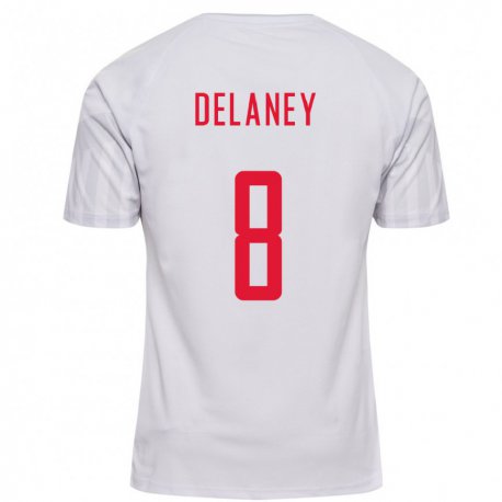 Kandiny Niño Camiseta Dinamarca Thomas Delaney #8 Blanco 2ª Equipación 22-24 La Camisa Chile