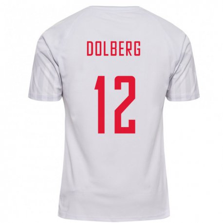 Kandiny Niño Camiseta Dinamarca Kasper Dolberg #12 Blanco 2ª Equipación 22-24 La Camisa Chile