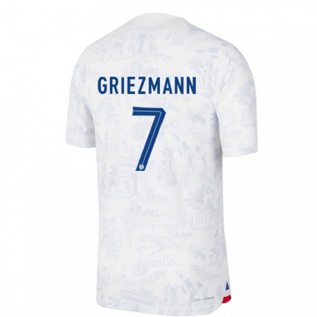 Kandiny Niño Camiseta Francia Antoine Griezmann #7 Blanco Azul 2ª Equipación 22-24 La Camisa Chile