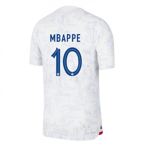 Kandiny Niño Camiseta Francia Kylian Mbappe #10 Blanco Azul 2ª Equipación 22-24 La Camisa Chile