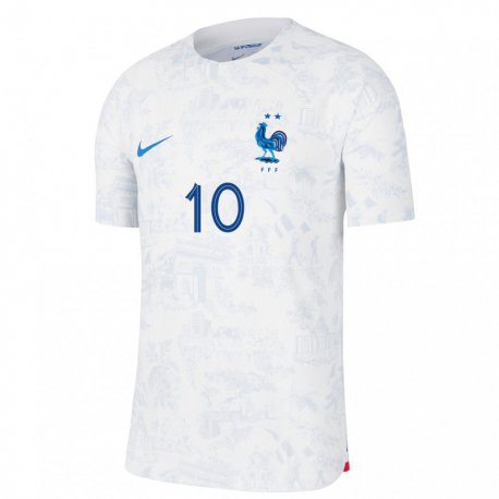 Kandiny Niño Camiseta Francia Kylian Mbappe #10 Blanco Azul 2ª Equipación 22-24 La Camisa Chile