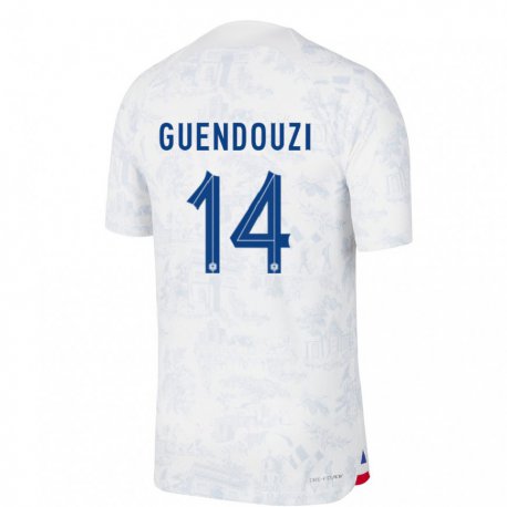 Kandiny Niño Camiseta Francia Matteo Guendouzi #14 Blanco Azul 2ª Equipación 22-24 La Camisa Chile