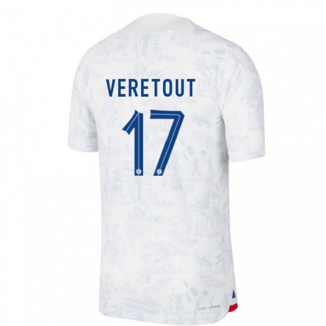 Kandiny Niño Camiseta Francia Jordan Veretout #17 Blanco Azul 2ª Equipación 22-24 La Camisa Chile