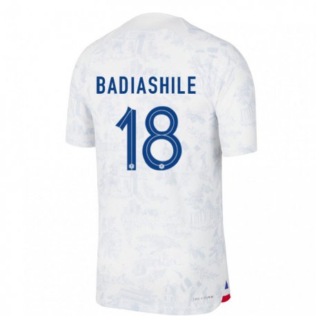 Kandiny Niño Camiseta Francia Benoit Badiashile #18 Blanco Azul 2ª Equipación 22-24 La Camisa Chile