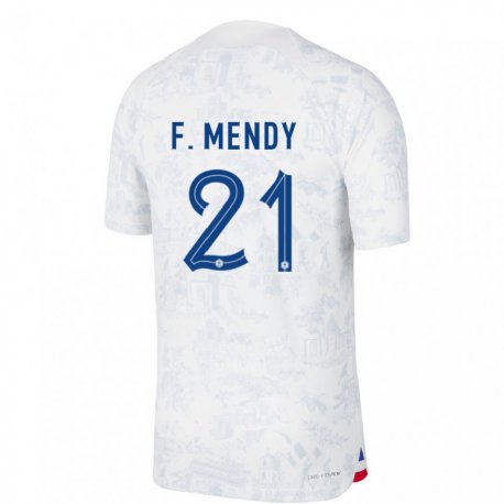 Kandiny Niño Camiseta Francia Ferland Mendy #21 Blanco Azul 2ª Equipación 22-24 La Camisa Chile