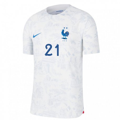 Kandiny Niño Camiseta Francia Ferland Mendy #21 Blanco Azul 2ª Equipación 22-24 La Camisa Chile