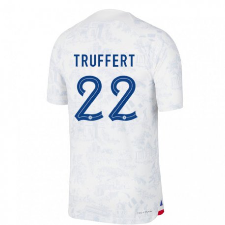 Kandiny Niño Camiseta Francia Adrien Truffert #22 Blanco Azul 2ª Equipación 22-24 La Camisa Chile