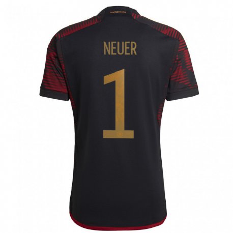 Kandiny Niño Camiseta Alemania Manuel Neuer #1 Granate Negro 2ª Equipación 22-24 La Camisa Chile