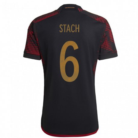 Kandiny Niño Camiseta Alemania Anton Stach #6 Granate Negro 2ª Equipación 22-24 La Camisa Chile