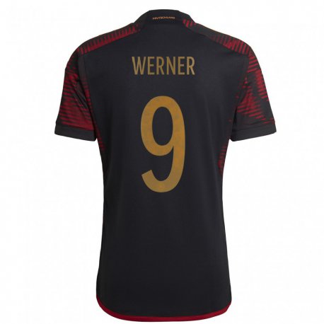 Kandiny Niño Camiseta Alemania Timo Werner #9 Granate Negro 2ª Equipación 22-24 La Camisa Chile