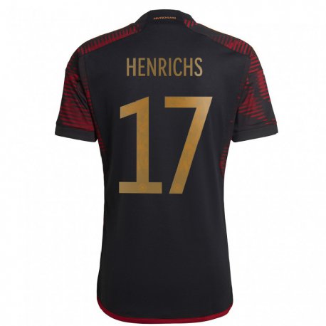 Kandiny Niño Camiseta Alemania Benjamin Henrichs #17 Granate Negro 2ª Equipación 22-24 La Camisa Chile