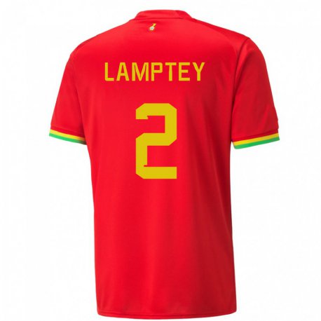 Kandiny Niño Camiseta Ghana Tariq Lamptey #2 Rojo 2ª Equipación 22-24 La Camisa Chile