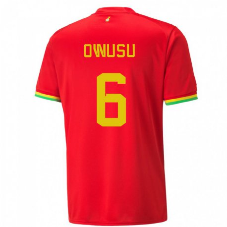 Kandiny Niño Camiseta Ghana Elisha Owusu #6 Rojo 2ª Equipación 22-24 La Camisa Chile