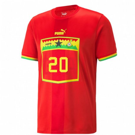 Kandiny Niño Camiseta Ghana Mohammed Kudus #20 Rojo 2ª Equipación 22-24 La Camisa Chile