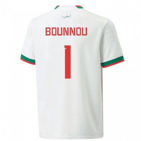 Kandiny Niño Camiseta Marruecos Yassine Bounnou #1 Blanco 2ª Equipación 22-24 La Camisa Chile