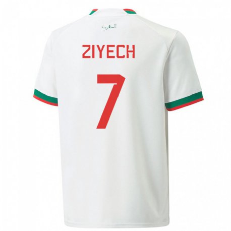 Kandiny Niño Camiseta Marruecos Hakim Ziyech #7 Blanco 2ª Equipación 22-24 La Camisa Chile