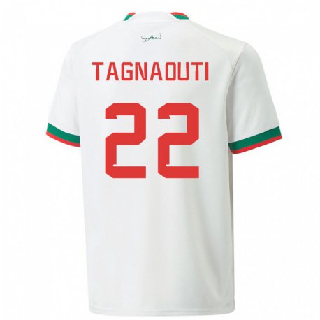Kandiny Niño Camiseta Marruecos Ahmed Reda Tagnaouti #22 Blanco 2ª Equipación 22-24 La Camisa Chile