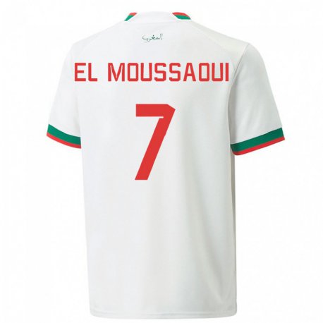 Kandiny Niño Camiseta Marruecos Hamza El Moussaoui #7 Blanco 2ª Equipación 22-24 La Camisa Chile