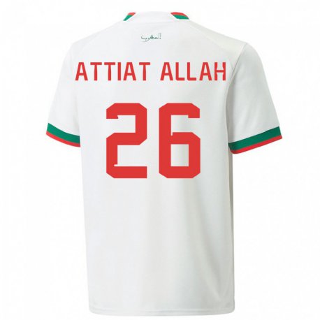 Kandiny Niño Camiseta Marruecos Yahia Attiat-allah #26 Blanco 2ª Equipación 22-24 La Camisa Chile