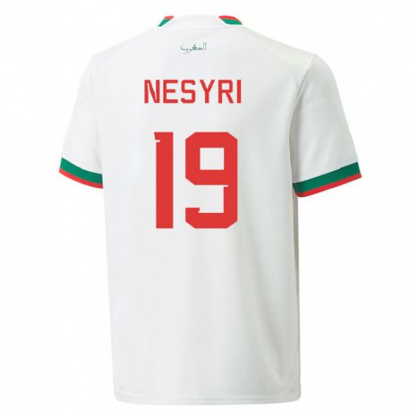 Kandiny Niño Camiseta Marruecos Youssef En-nesyri #19 Blanco 2ª Equipación 22-24 La Camisa Chile