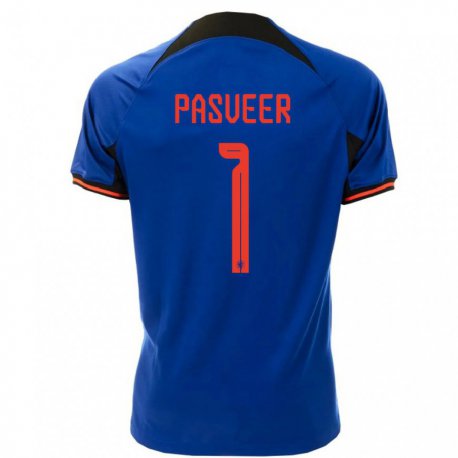 Kandiny Niño Camiseta Países Bajos Remko Pasveer #1 Azul Real 2ª Equipación 22-24 La Camisa Chile