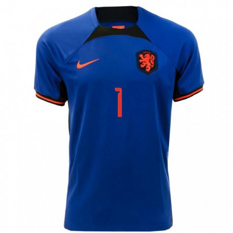 Kandiny Niño Camiseta Países Bajos Remko Pasveer #1 Azul Real 2ª Equipación 22-24 La Camisa Chile