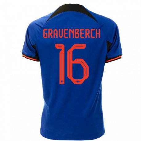 Kandiny Niño Camiseta Países Bajos Ryan Gravenberch #16 Azul Real 2ª Equipación 22-24 La Camisa Chile