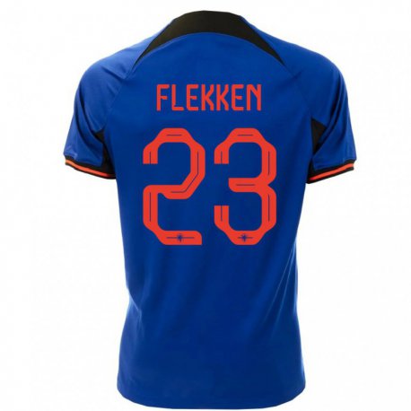 Kandiny Niño Camiseta Países Bajos Mark Flekken #23 Azul Real 2ª Equipación 22-24 La Camisa Chile